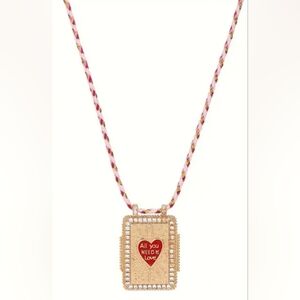 Fashion boho necklace with pink and gold braided fabric chain